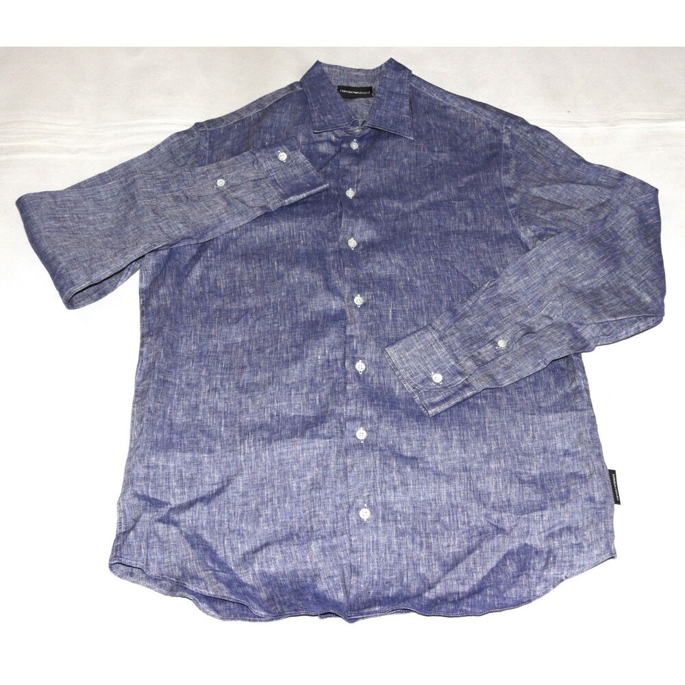 Emporio Armani Men's Long Sleeve Button Front Chambray Linen Shirt Size Medium